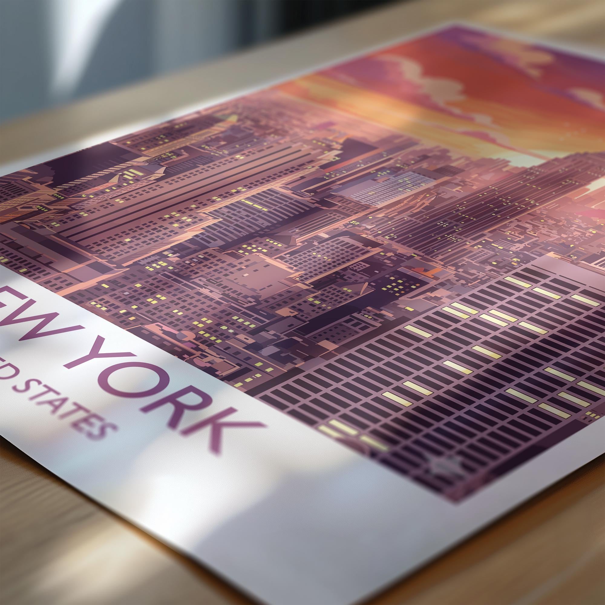 New York City Art Print, Manhattan Sunset Skyline View, Empire State, Travel Poster NQ Media Designs