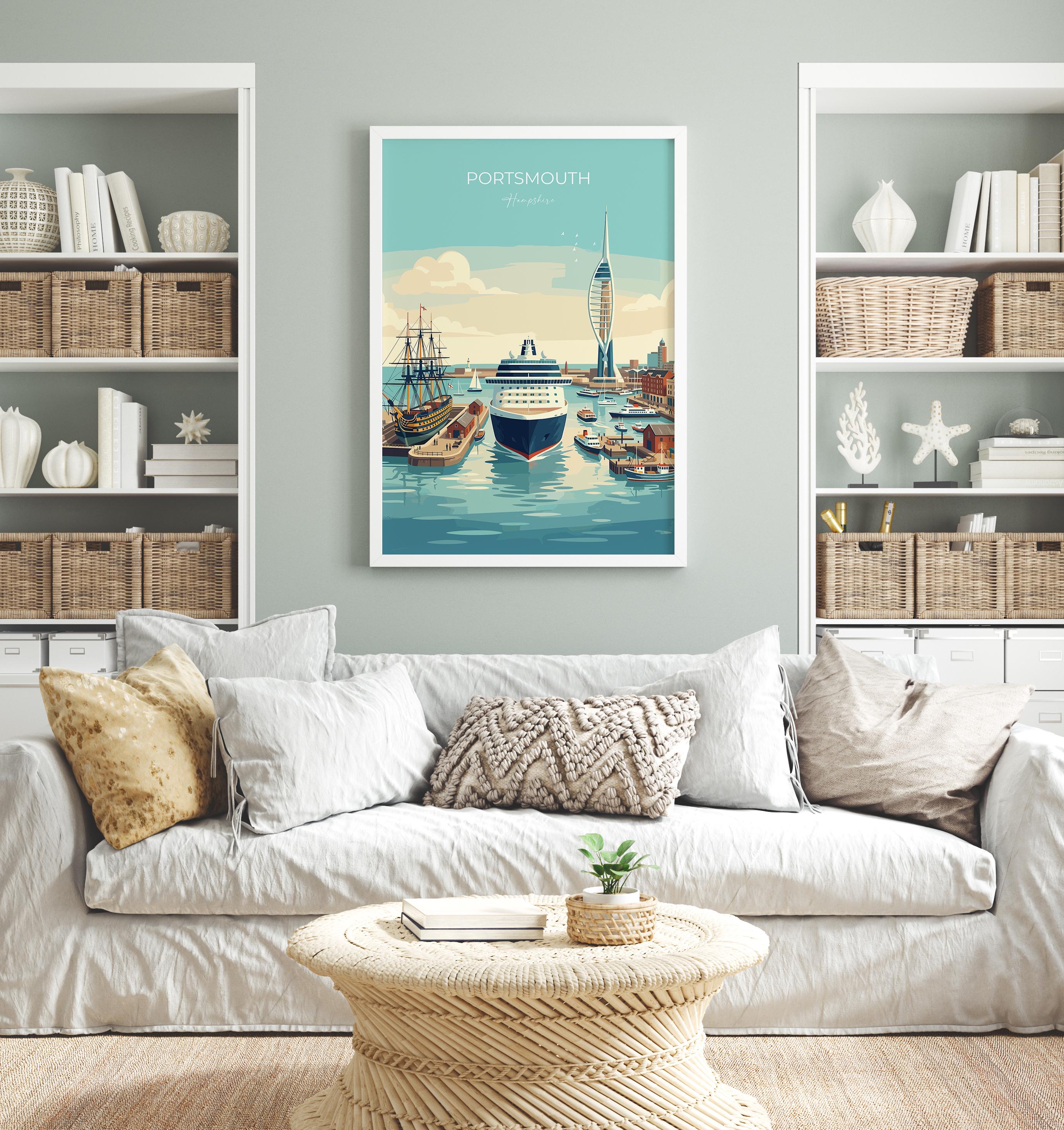 Portsmouth Travel Print Poster, Southsea & Spinnaker Tower Wall Art, Hampshire Coastal City Illustration, UK Travel Decor, Seaside Gift NQ Media Designs