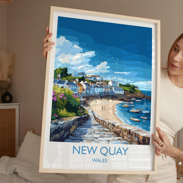 New Quay Travel Poster Wall Art, New Quay Travel Print, Wales, Ceredigion Welsh Art Gift, Wall Art Print