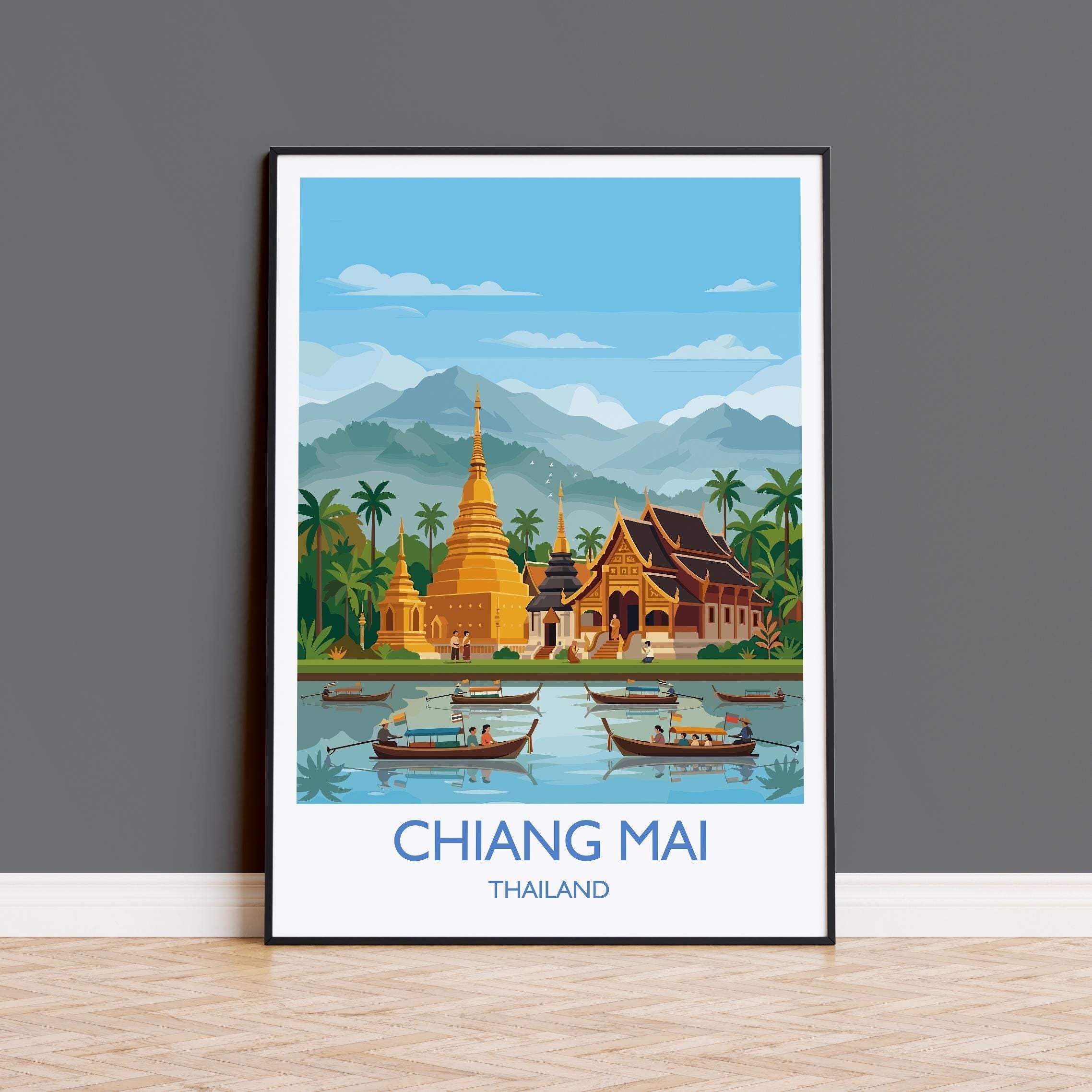 Chiang Mai Travel Print, Travel Poster of Chiang Mai, Thailand, Chiang Mai Art Lovers Gift, Wall Art Print NQ Media Designs