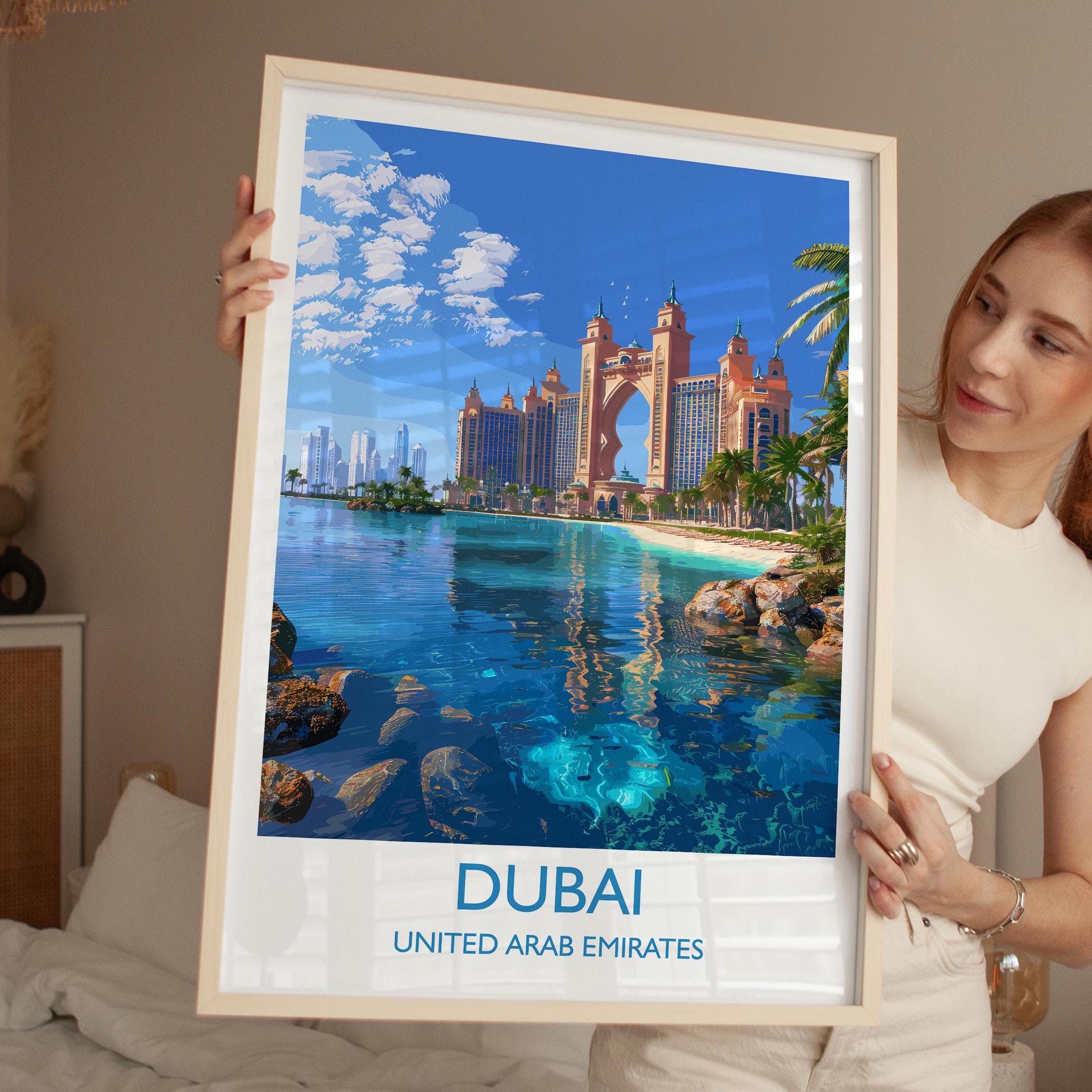 Dubai Travel Print, Travel Poster of Dubai, Palm Jumeirah Dubai Art lovers Gift, UAE Wall Art Gift NQ Media Designs