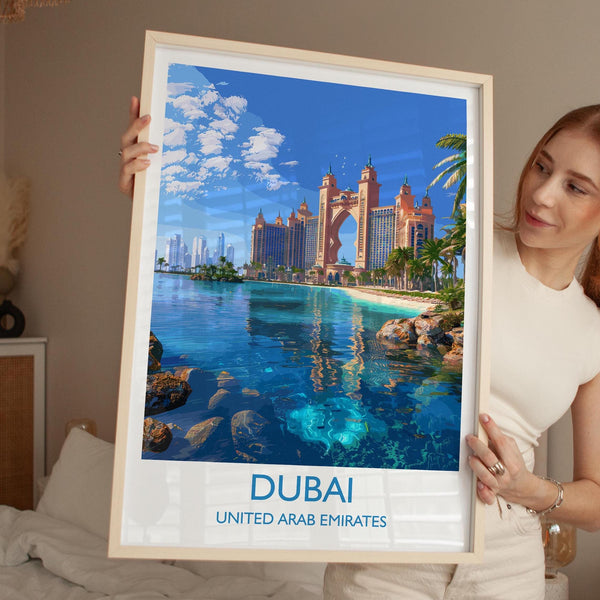 Dubai Travel Print, Travel Poster of Dubai, Palm Jumeirah Dubai Art lovers Gift, UAE Wall Art Gift
