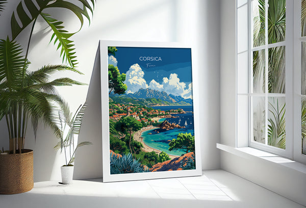 a picture of a tropical island in a window sill