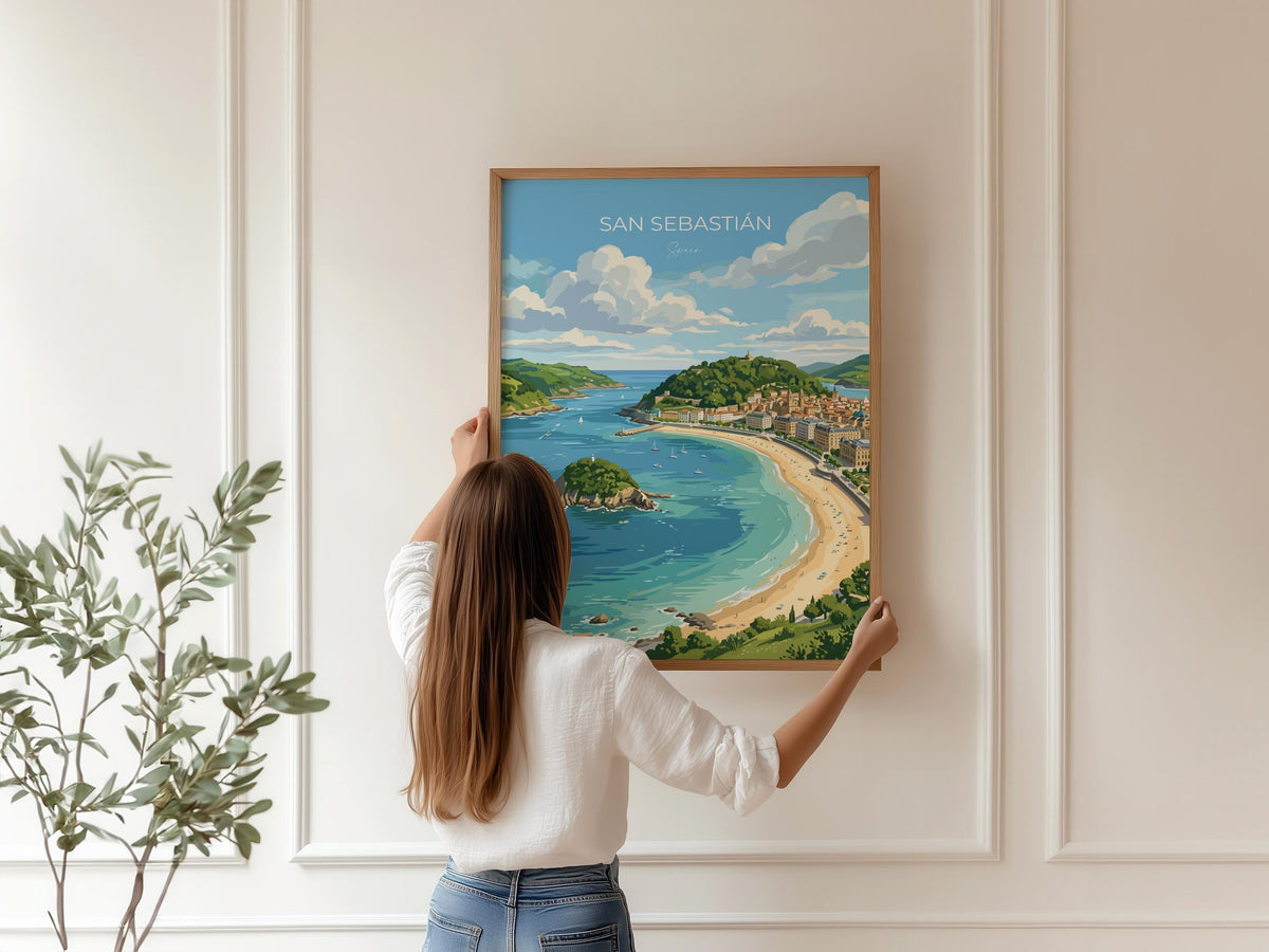 San Sebastian Poster, La Concha Wall Art, Basque Coast Print, Spain Travel Poster, San Sebastian Gift