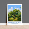 Sherwood Forest Travel Poster Wall Art, Travel Print of Sherwood Forest, Major Oak, Nottinghamshire, England Countryside Art Lovers Gift