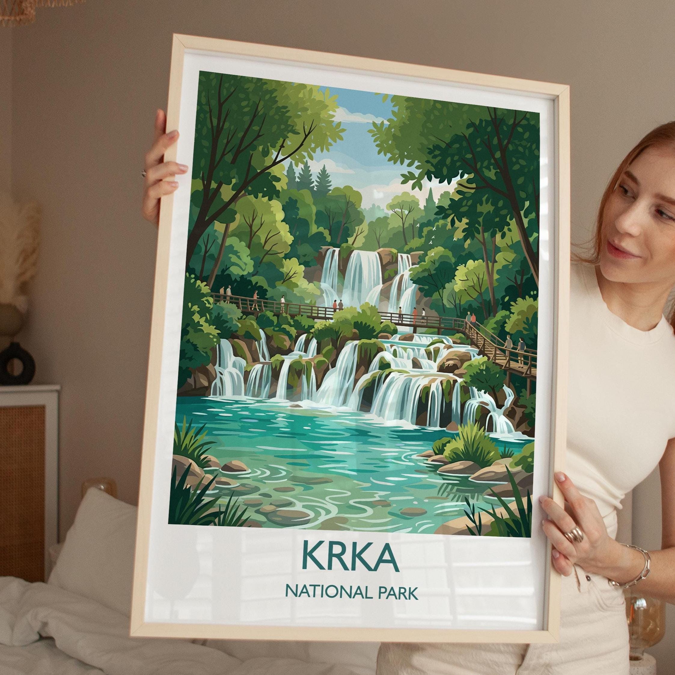 Krka National Park Waterfalls Poster, Croatia Travel Print, Skradinski Buk Wall Art, Croatian Landscape Illustration, Nature Lover Gift NQ Media Designs