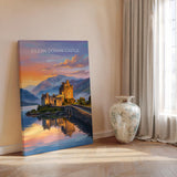 Eilean Donan Castle Scotland Travel Print, Scottish Highlands Castle Wall Art, Sunset Landscape Poster, Iconic Scotland Illustration