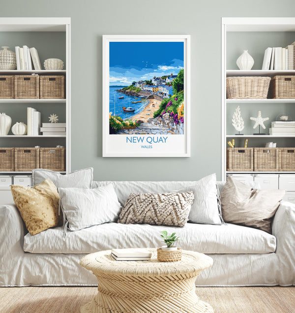 New Quay Travel Poster Wall Art, New Quay Travel Print, Wales, Ceredigion Welsh Art Gift, Wall Art Print