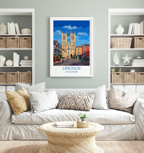 Lincoln Travel Poster Wall Art, Travel Print of Lincoln Cathedral, England, Lincolnshire Art Lovers Gift, Travel Art Gift