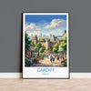 Cardiff Wales Travel Poster, Cardiff City Wall Art, Cardiff Castle Print, Welsh Capital Illustration, Vintage Style UK City, Wales Gift NQ Media Designs