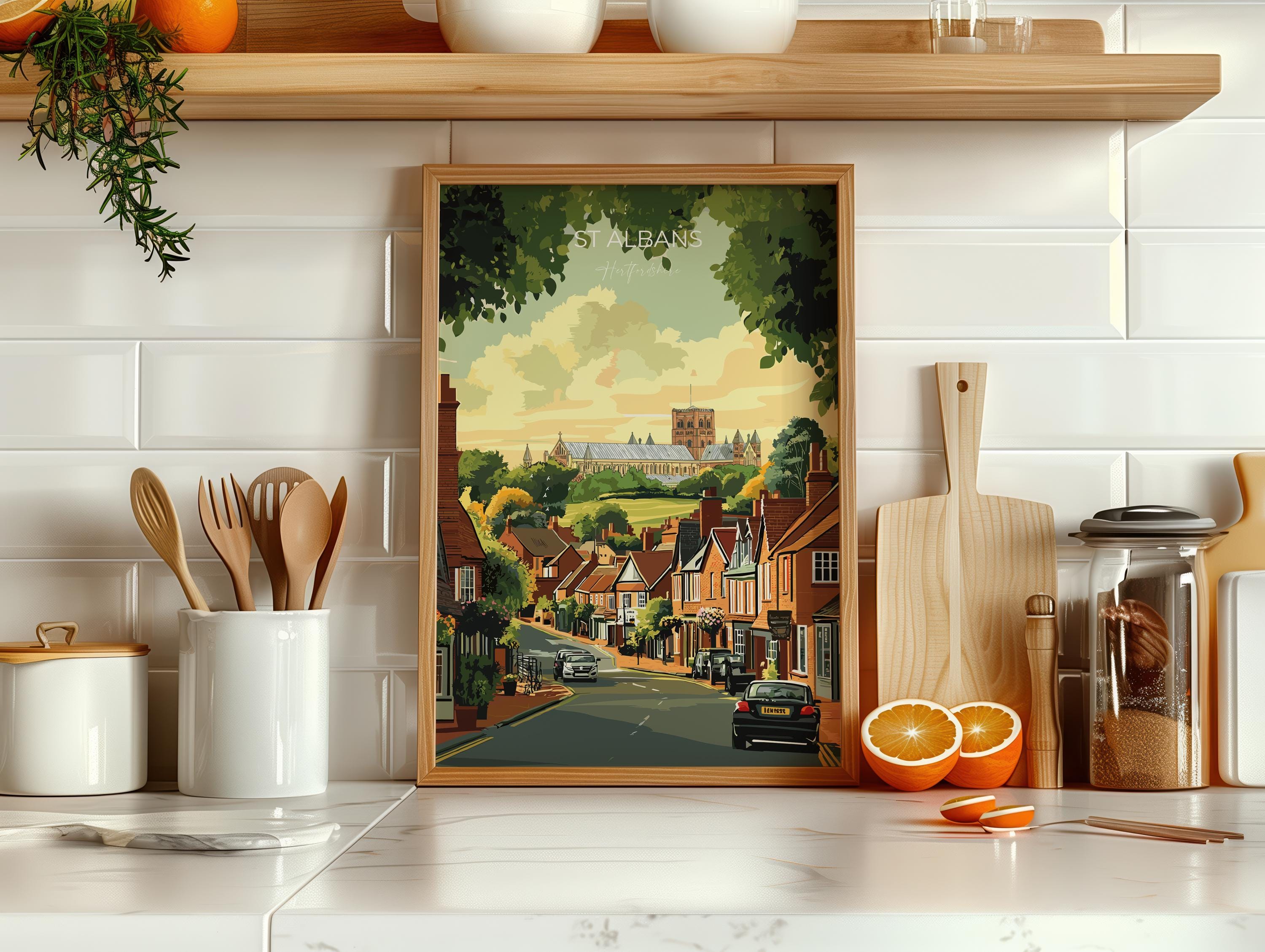 St Albans Travel Print Wall Art, Travel Poster of St Albans, Hertfordshire, England, English Cathedral City Gift NQ Media Designs