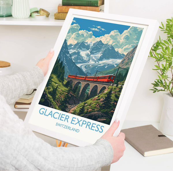 Glacier Express Wall Art Travel Poster, Travel Print of Glacier Express, Switzerland Alps Art Travel Lovers Gift