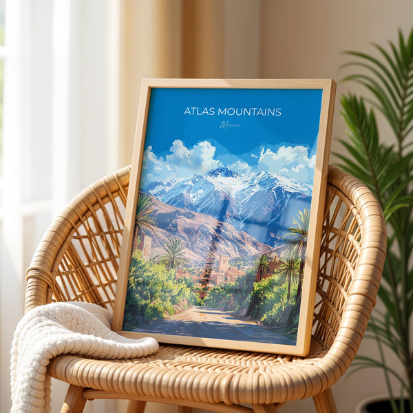 Atlas Mountains Travel Poster Wall Art, Travel Print of Atlas Mountains Art Lovers Gift, Morocco Wall Art