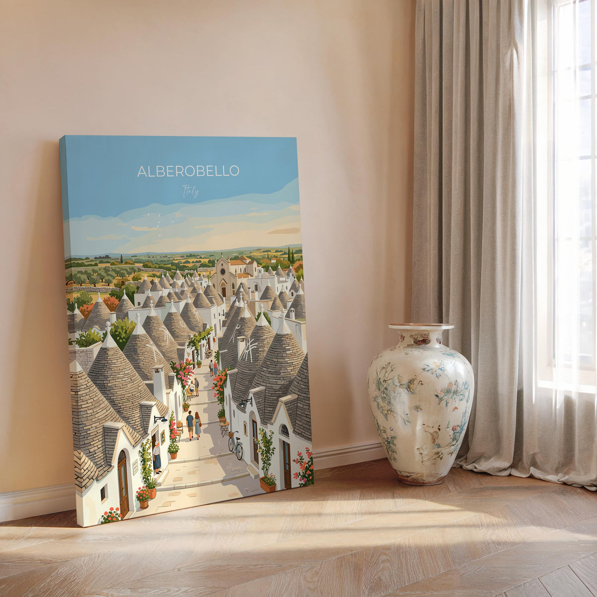 Alberobello Italy Poster, Trulli Houses Wall Art, Puglia Village Print, Italian Travel Poster, Alberobello Gift