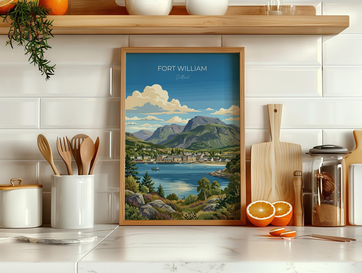 Fort William Scotland Poster, Ben Nevis Wall Art, Scottish Highlands Print, Loch Linnhe Poster, Fort William Gift