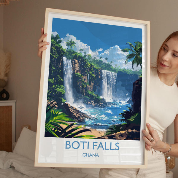 Boti Falls Print, Travel Poster of Boti Falls, Ghana, Africa Art Lovers Travel Gift