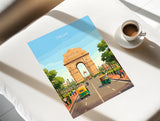 Delhi India Travel Print, India Gate Wall Art, New Delhi Landmark Poster, Historic Monument Illustration, Vintage Style Asia, India Gift