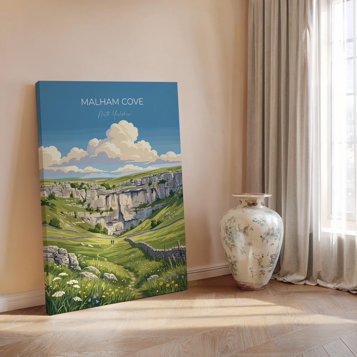 Malham Cove Poster, Yorkshire Dales Wall Art, North Yorkshire Print, England Travel Poster, Malham Gift