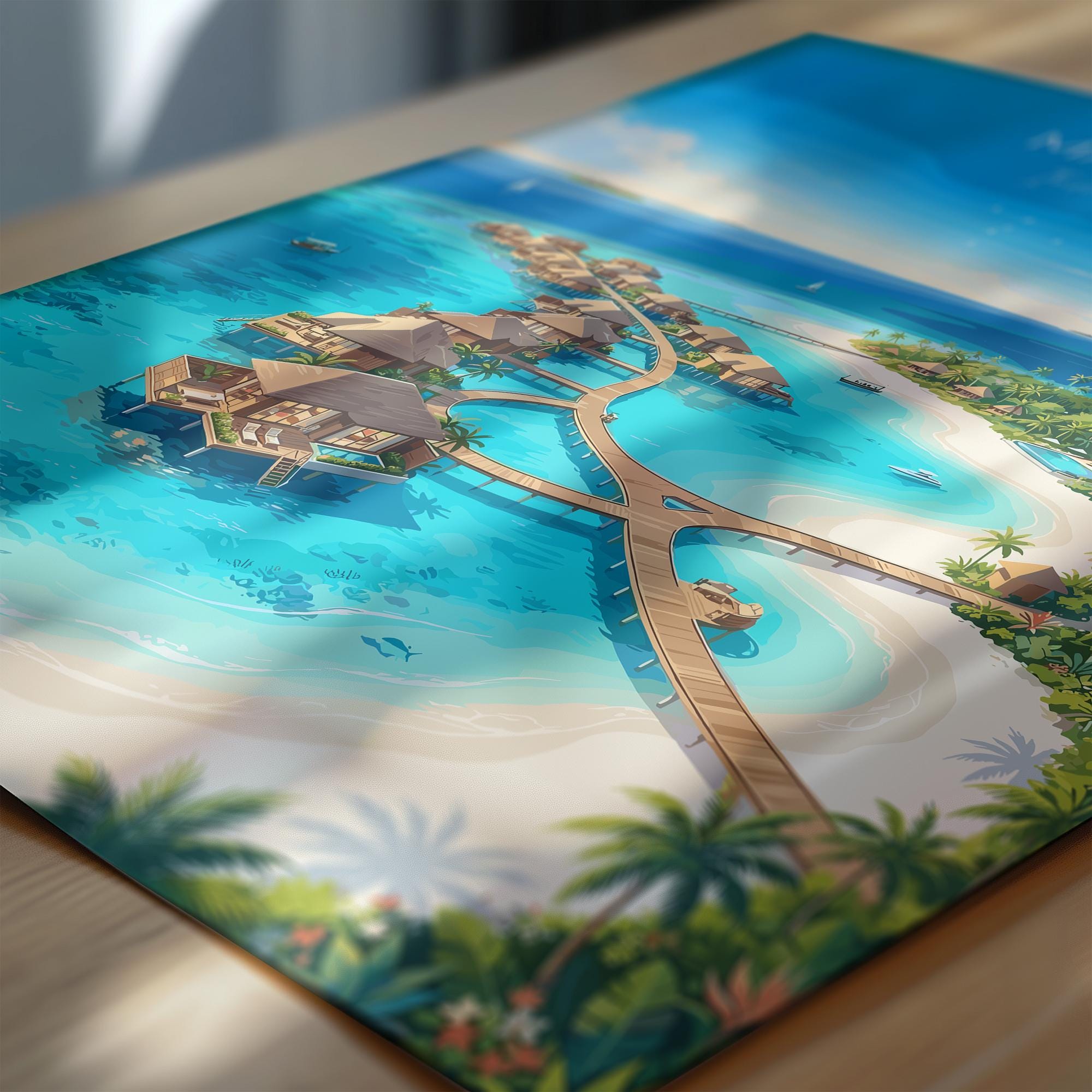 Maldives Indian Ocean Travel Print, Tropical Island Wall Art, Maldives Beach Poster, Overwater Bungalows, Luxury Island Travel Poster