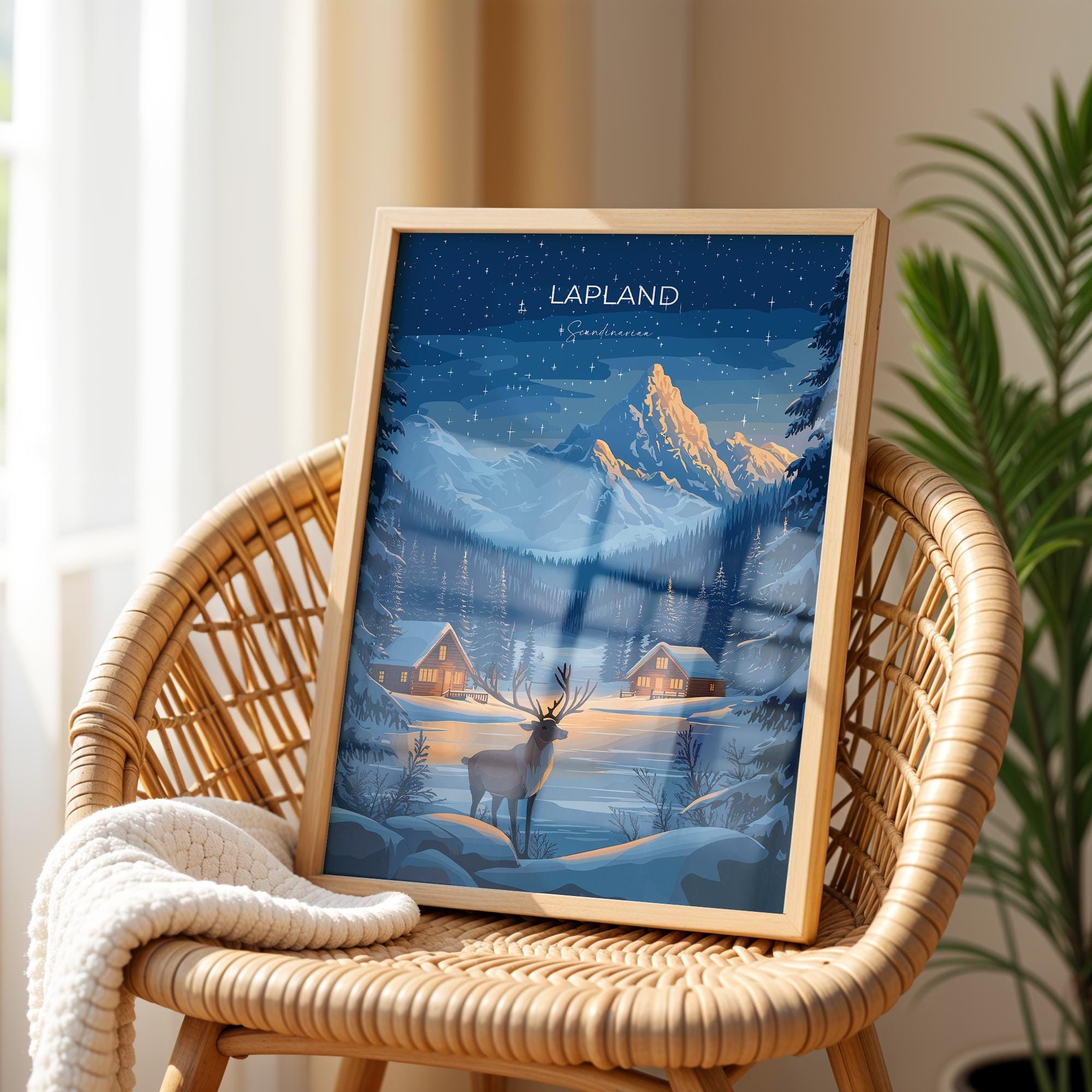 Lapland Travel Poster, Travel Print of Lapland, Scandinavia Poster, Lapland Art Gift, Finland Art Lovers Travel Gift NQ Media Designs