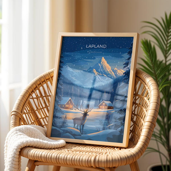 Lapland Travel Poster, Travel Print of Lapland, Scandinavia Poster, Lapland Art Gift, Finland Art Lovers Travel Gift