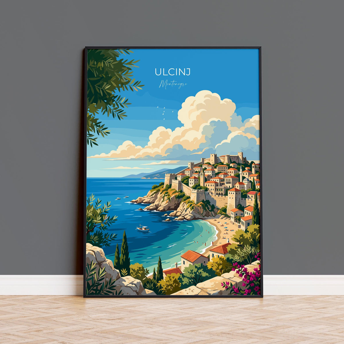 Ulcinj Montenegro Poster, Old Town Wall Art, Adriatic Coast Print, Balkans Travel Poster, Ulcinj Gift