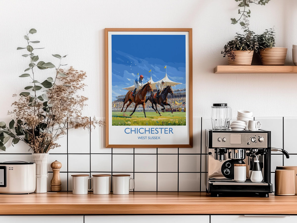 Chichester Horse Racing Poster – Elegant Goodwood Race Day Print, West Sussex Countryside, Vintage British Sporting Art NQ Media Designs