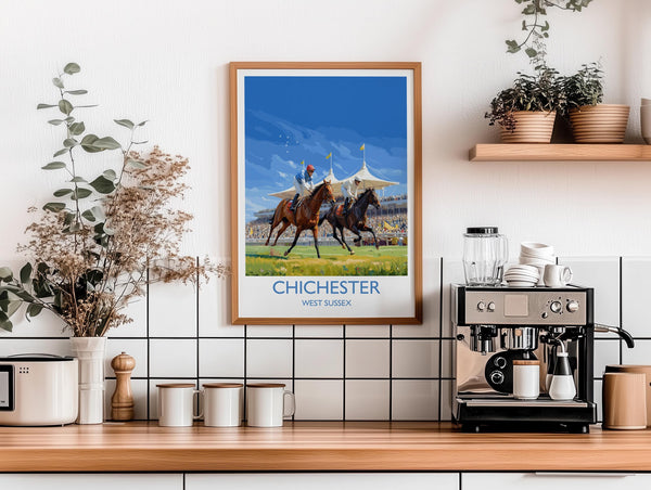 Chichester Horse Racing Poster – Elegant Goodwood Race Day Print, West Sussex Countryside, Vintage British Sporting Art