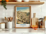 Matera Italy Print, Sassi di Matera Wall Art with Border, Basilicata Poster, Italian Cave City Print, Matera Gift Print