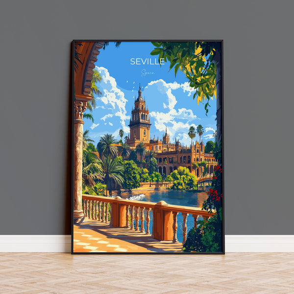 Seville Travel Poster, Travel Print of Seville, Spain Poster, Seville Wall Art Lovers Gift, Spain Art Gift