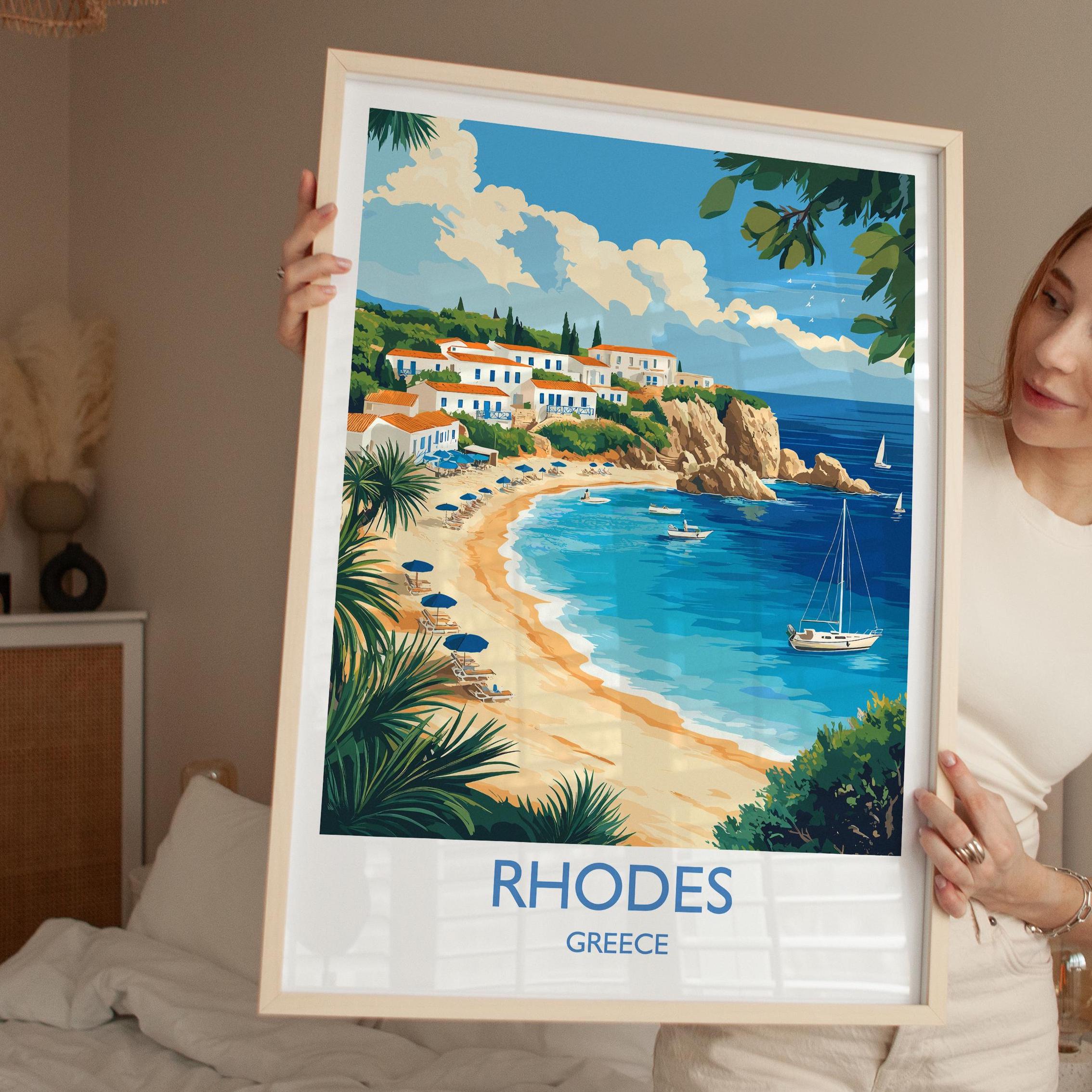 Rhodes Travel Print, Travel Poster of Rhodes, Greece Gift, Greek Islands Art Lovers Gift, Rhodes Wall Art Print NQ Media Designs
