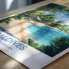 Maldives Travel Print, Travel Poster of Maldives, Indian Ocean Island Art, Maldives Wall Art Gift,