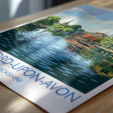 Stratford upon Avon Travel Poster, River Avon Wall Art, Royal Shakespeare Theatre Print, Holy Trinity Church Illustration, UK Decor