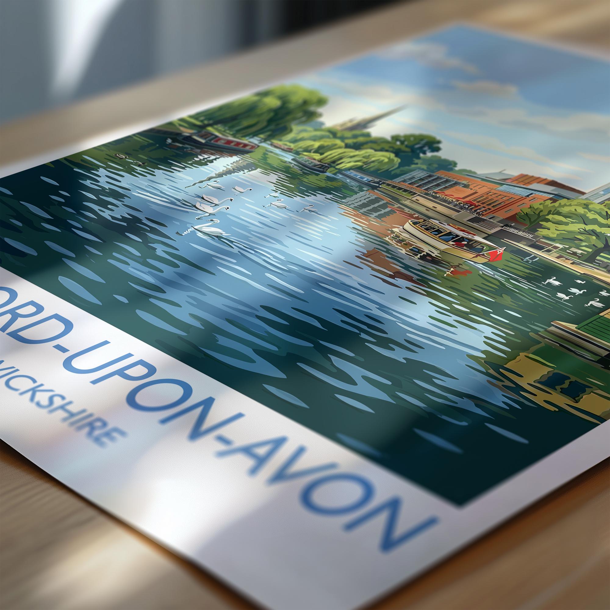 Stratford upon Avon Travel Poster, River Avon Wall Art, Royal Shakespeare Theatre Print, Holy Trinity Church Illustration, UK Decor