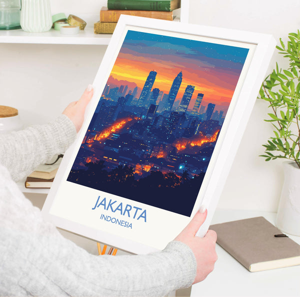 Jakarta Travel Print, Travel Poster of Jakarta, Indonesia, Jakarta Art Lovers Gift, Wall Art Decor Print Gift