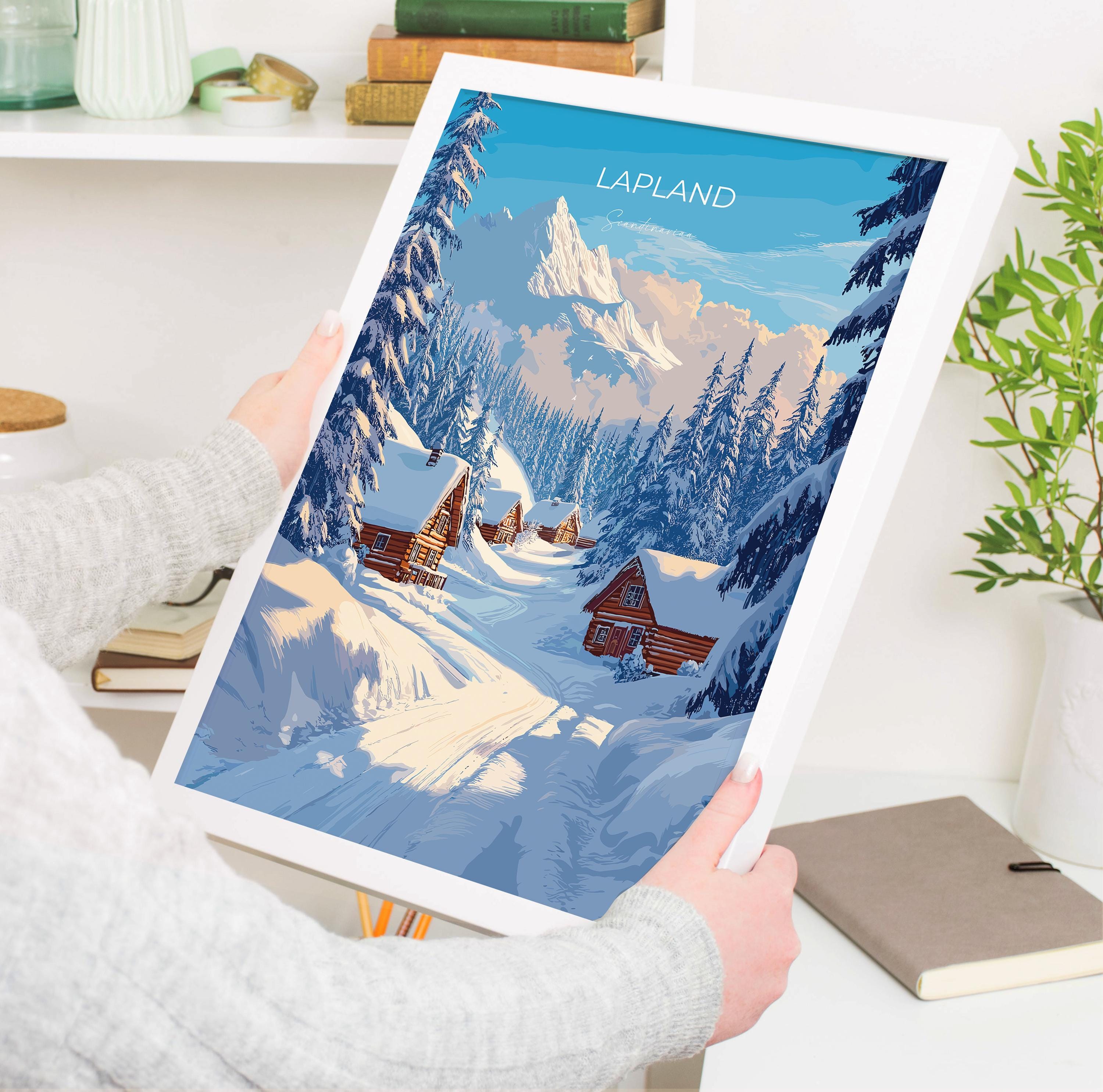 Lapland Travel Poster, Travel Print of Lapland, Scandinavia Poster, Lapland Art Gift, Finland Art Lovers Travel Gift NQ Media Designs