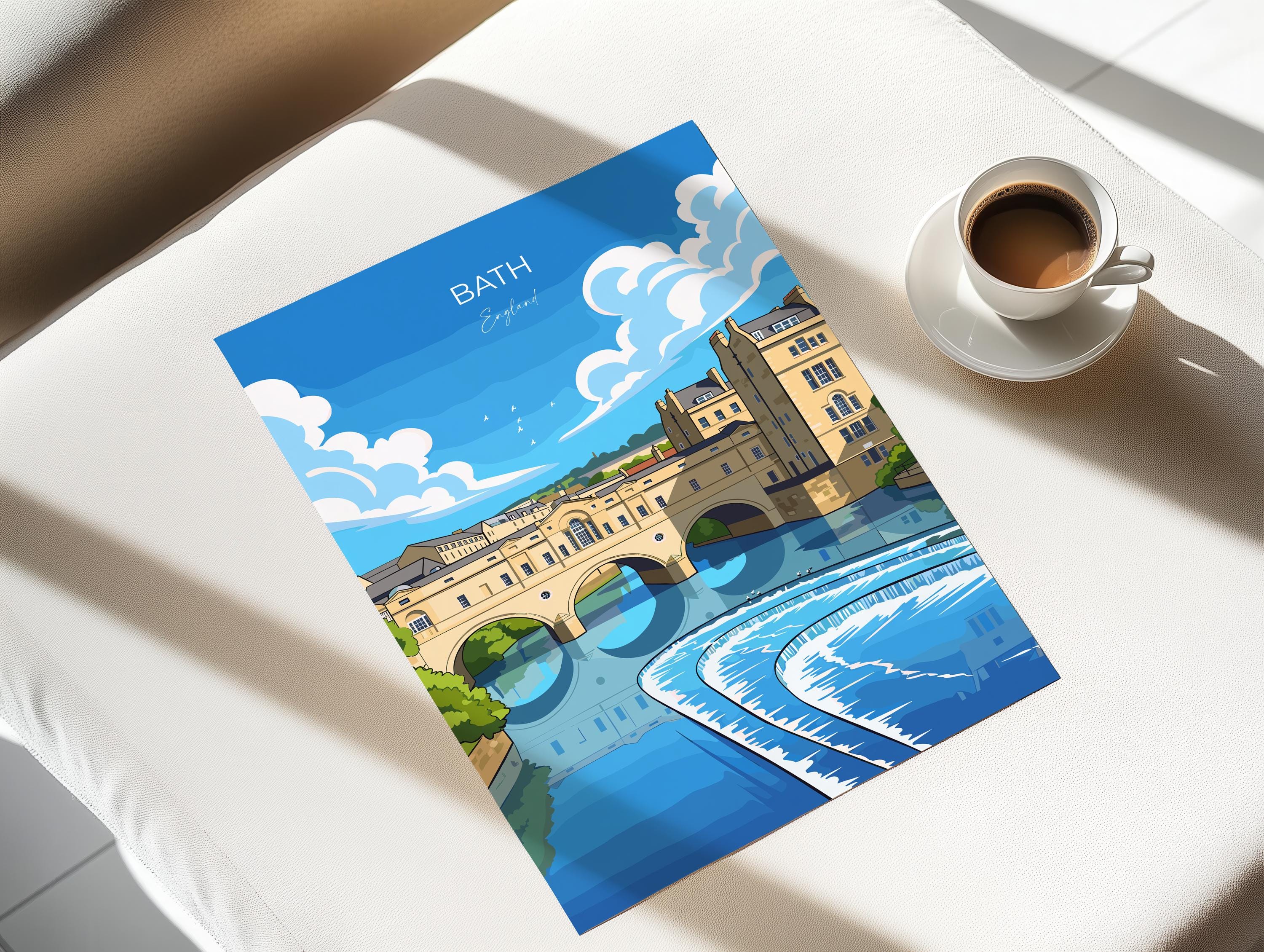 Bath Travel Print, Travel Poster of Bath, England, Cotswolds Art, English City Gift, Avon Wall Art Print NQ Media Designs