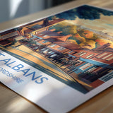 St Albans Travel Poster Wall Art, Travel Print of St Albans, Hertfordshire, England, English Cathedral City Gift NQ Media Designs