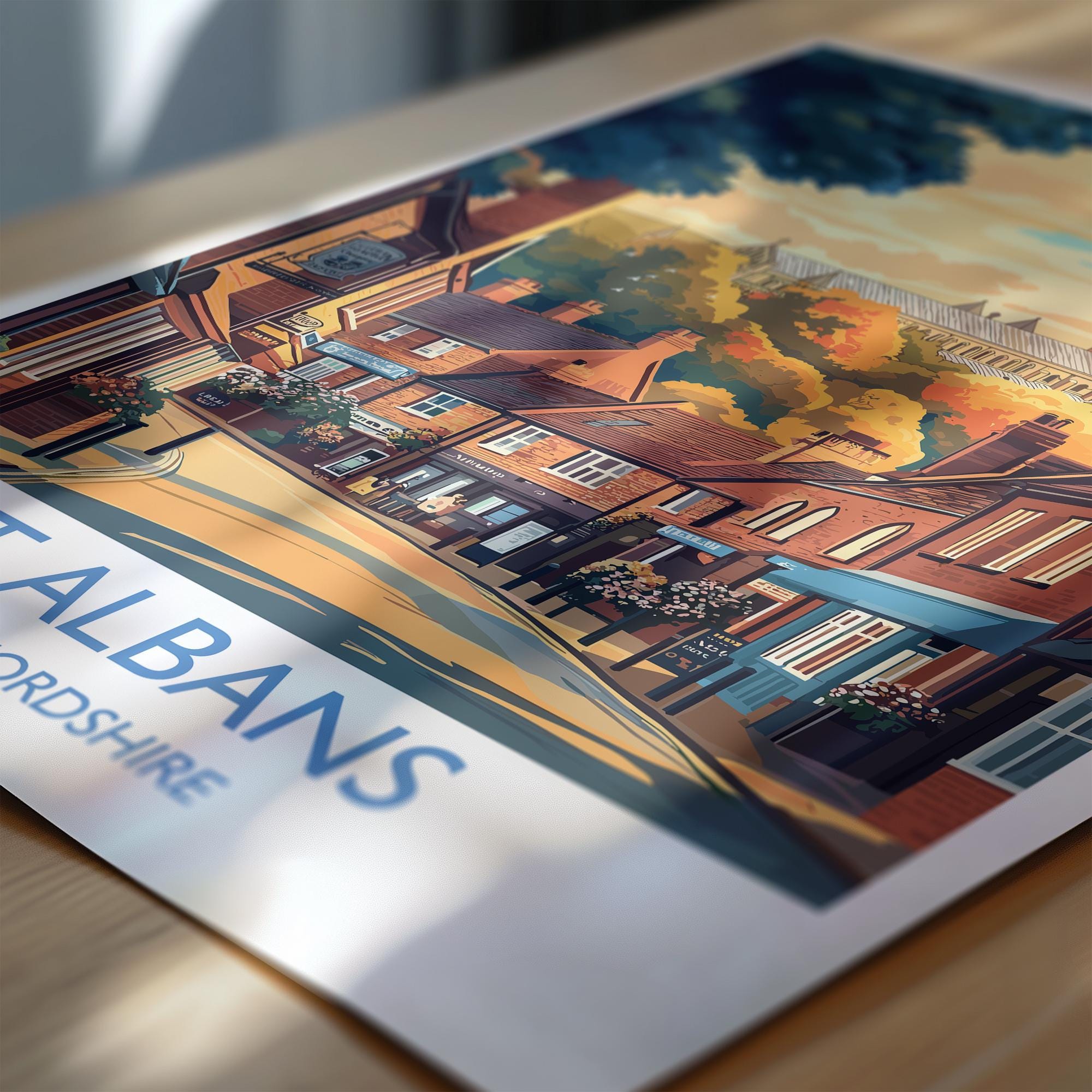 St Albans Travel Poster Wall Art, Travel Print of St Albans, Hertfordshire, England, English Cathedral City Gift NQ Media Designs
