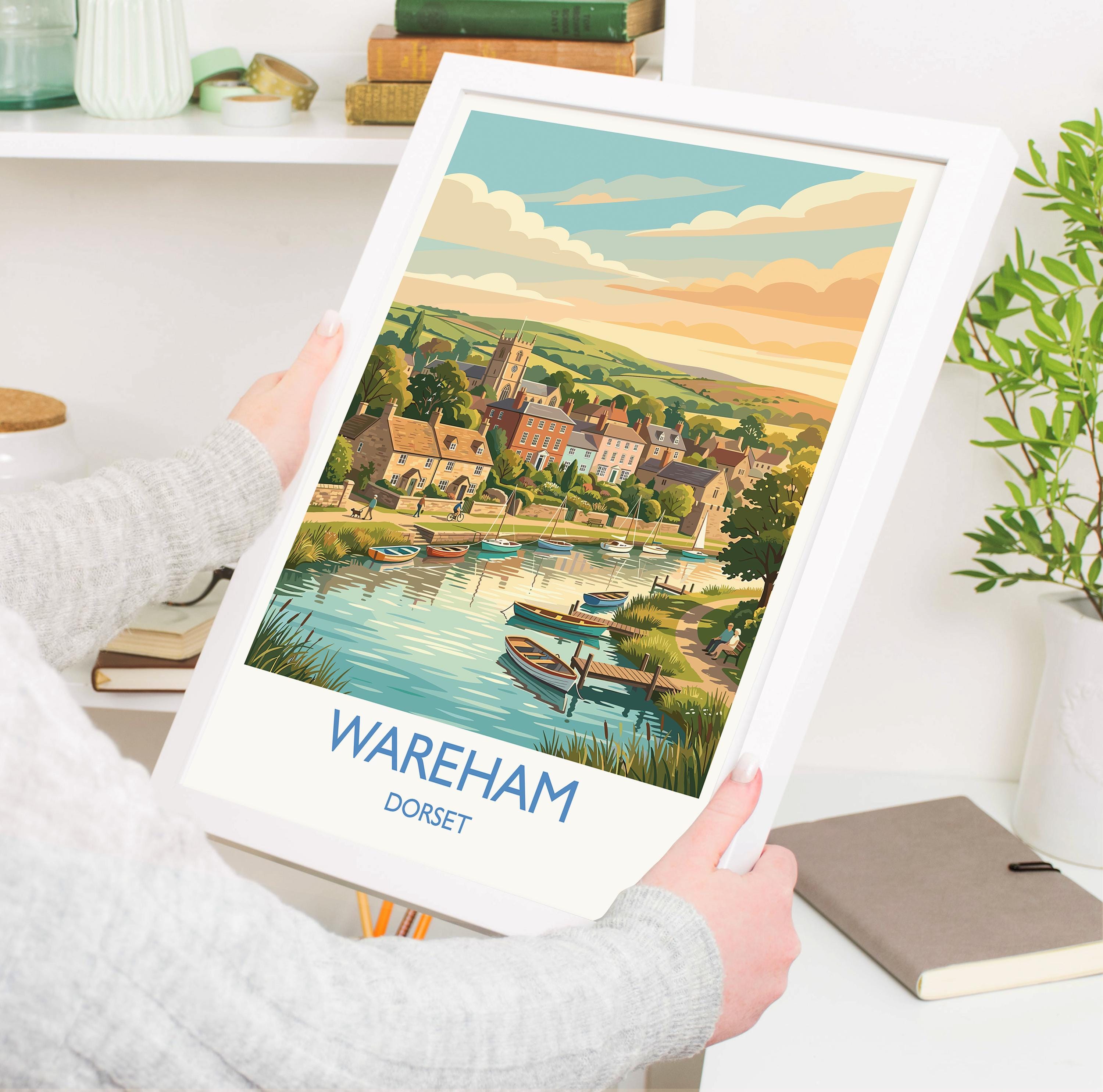 Wareham Dorset Print, Historic Saxon Walled Town Wall Art, River Frome Travel Poster, Dorset Countryside Decor, UK Gift