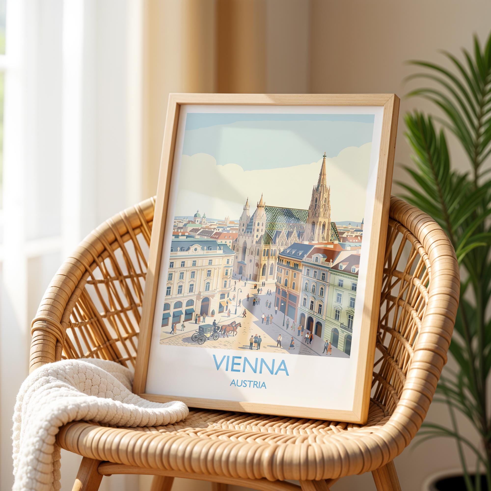 Vienna Travel Poster, St Stephens Cathedral Wall Art, Vienna City Print, Austrian Architecture Illustration, Vintage Europe Vienna Gift NQ Media Designs