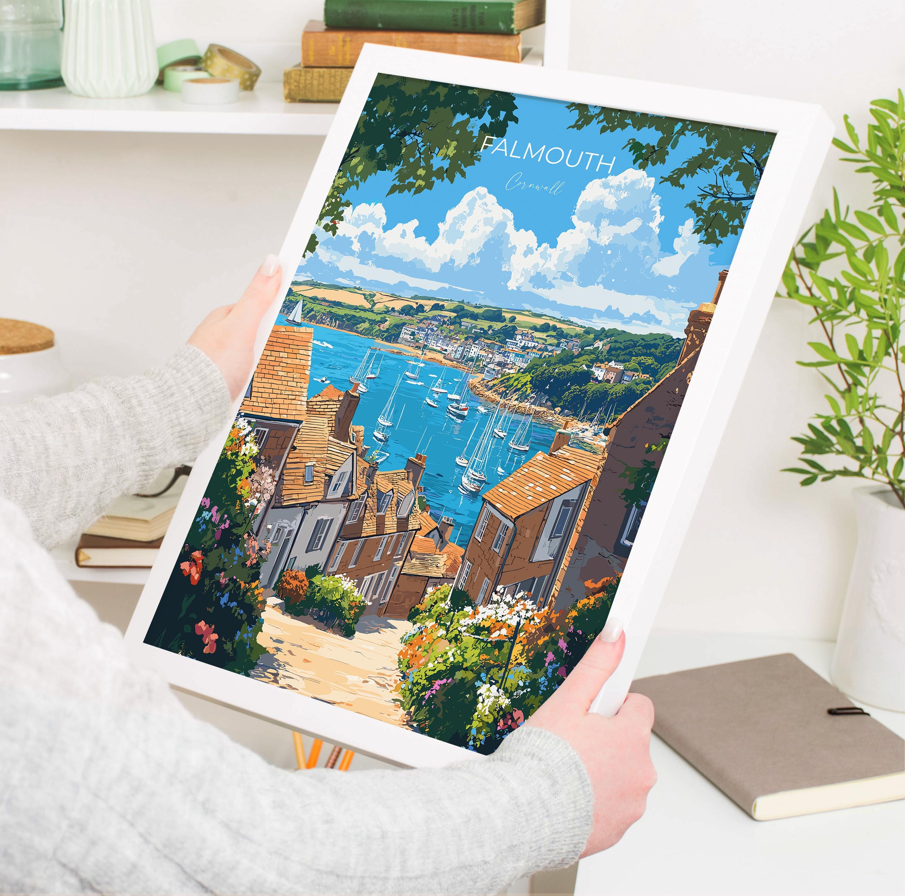 Falmouth Travel Poster, Travel Print of Falmouth, England, Cornwall Art, Falmouth Art Lovers Gift, Wall Art Print NQ Media Designs