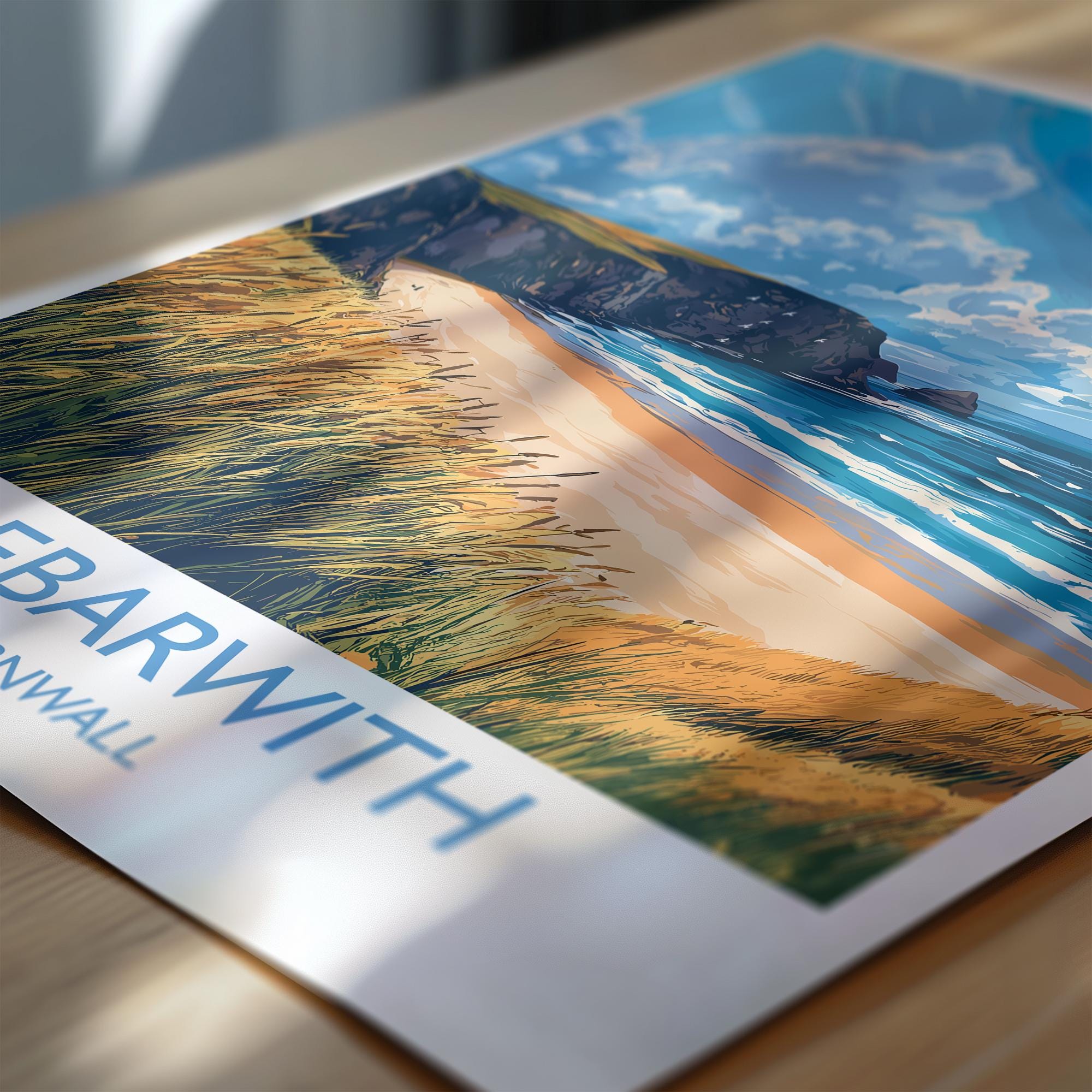 Trebarwith Travel Print, Travel Poster of Trebarwith, England, Cornwall Art, Trebarwith Art Lovers Gift, Wall Art Print NQ Media Designs