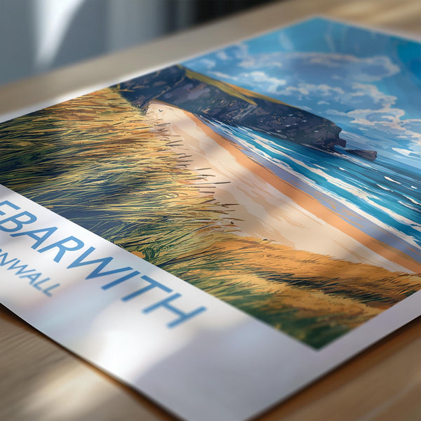 Trebarwith Travel Print, Travel Poster of Trebarwith, England, Cornwall Art, Trebarwith Art Lovers Gift, Wall Art Print