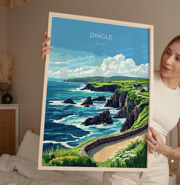 Dingle Print, Travel Poster of Dingle, County Kerry Art, Ireland Coast, Travel Wall Art Gift