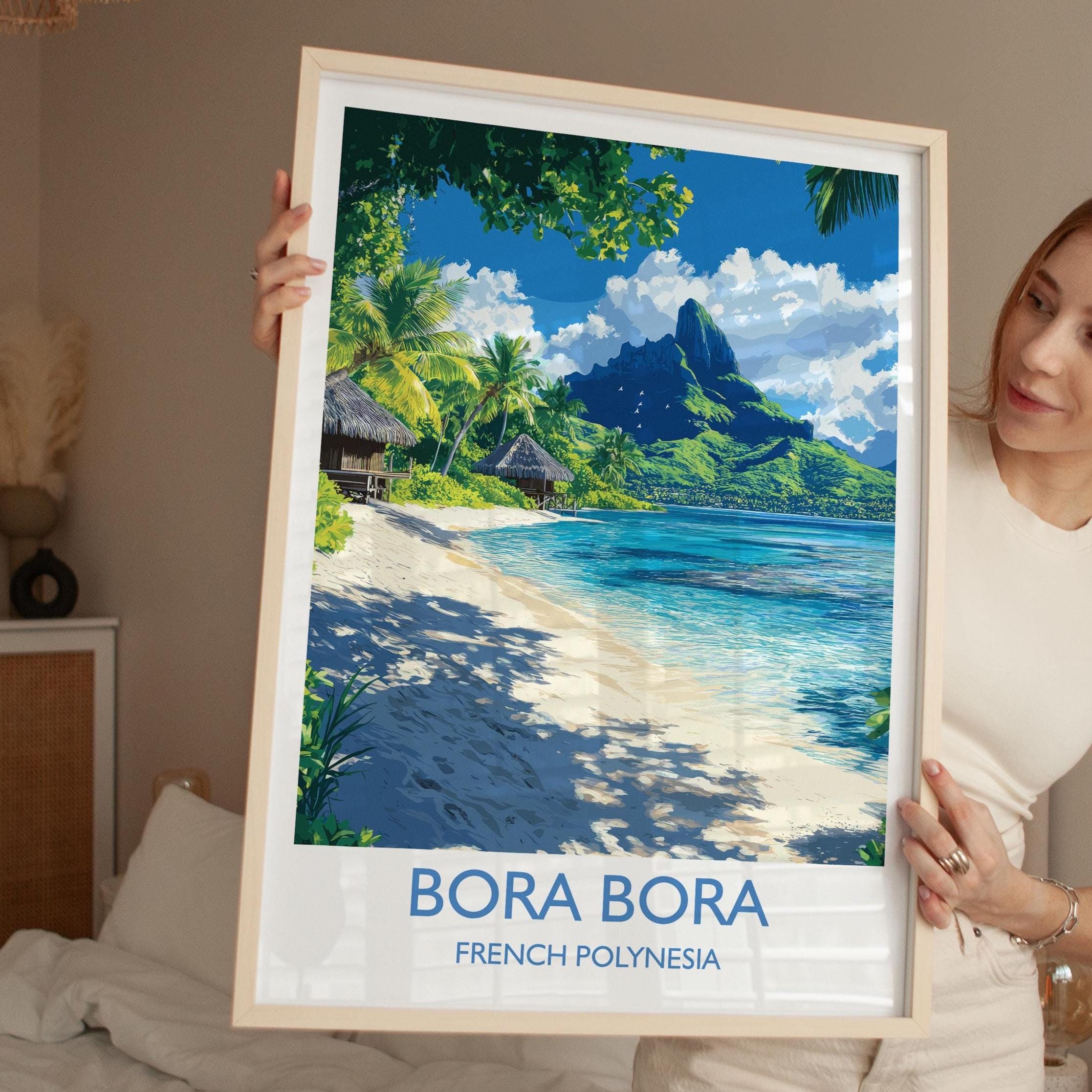Bora Bora Travel Poster Wall Art, Travel Print of Bora Bora, French Polynesia, South Pacific Islands Art Lovers Gift NQ Media Designs