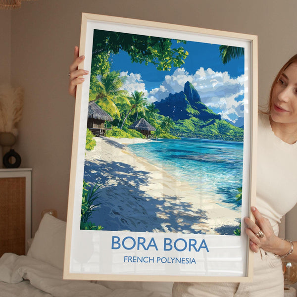 Bora Bora Travel Poster Wall Art, Travel Print of Bora Bora, French Polynesia, South Pacific Islands Art Lovers Gift