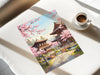 Kyoto Japan Travel Print, Cherry Blossom Temple Wall Art, Japanese Landscape Poster, Sakura Illustration, Asia Decor, Kyoto Gift