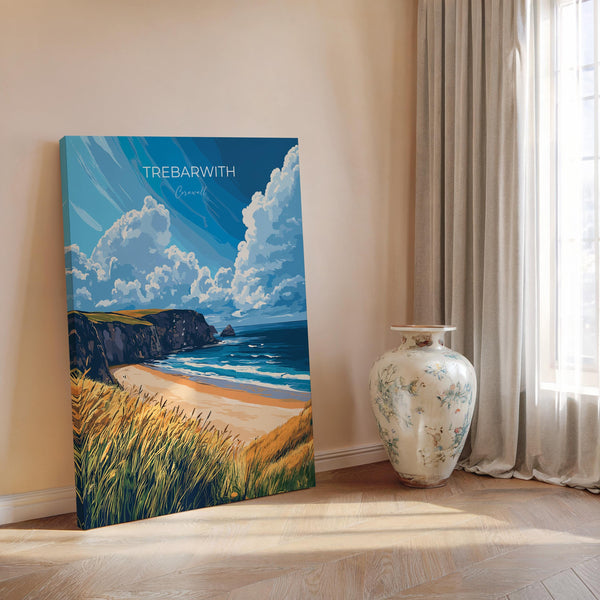 Trebarwith Travel Poster, Travel Print of Trebarwith, England, Cornwall Art, Trebarwith Art Lovers Gift, Wall Art Print