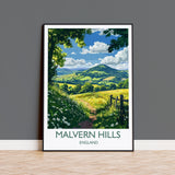 Malvern Hills Travel Poster Wall Art, Malvern Hills Travel Print, English Countryside Art Gift, Wall Art Print NQ Media Designs